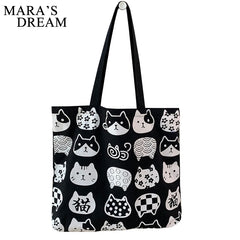 Mara's Dream Women Canvas Bags Cat Print Tote Shopping Bags