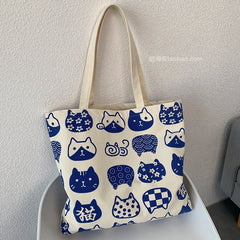 Mara's Dream Women Canvas Bags Cat Print Tote Shopping Bags