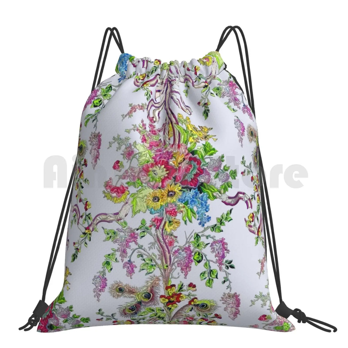Marie Antoinette Boudoir Backpack Drawstring Bag Feathers Floral French