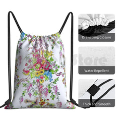 Marie Antoinette Boudoir Backpack Drawstring Bag Feathers Floral French