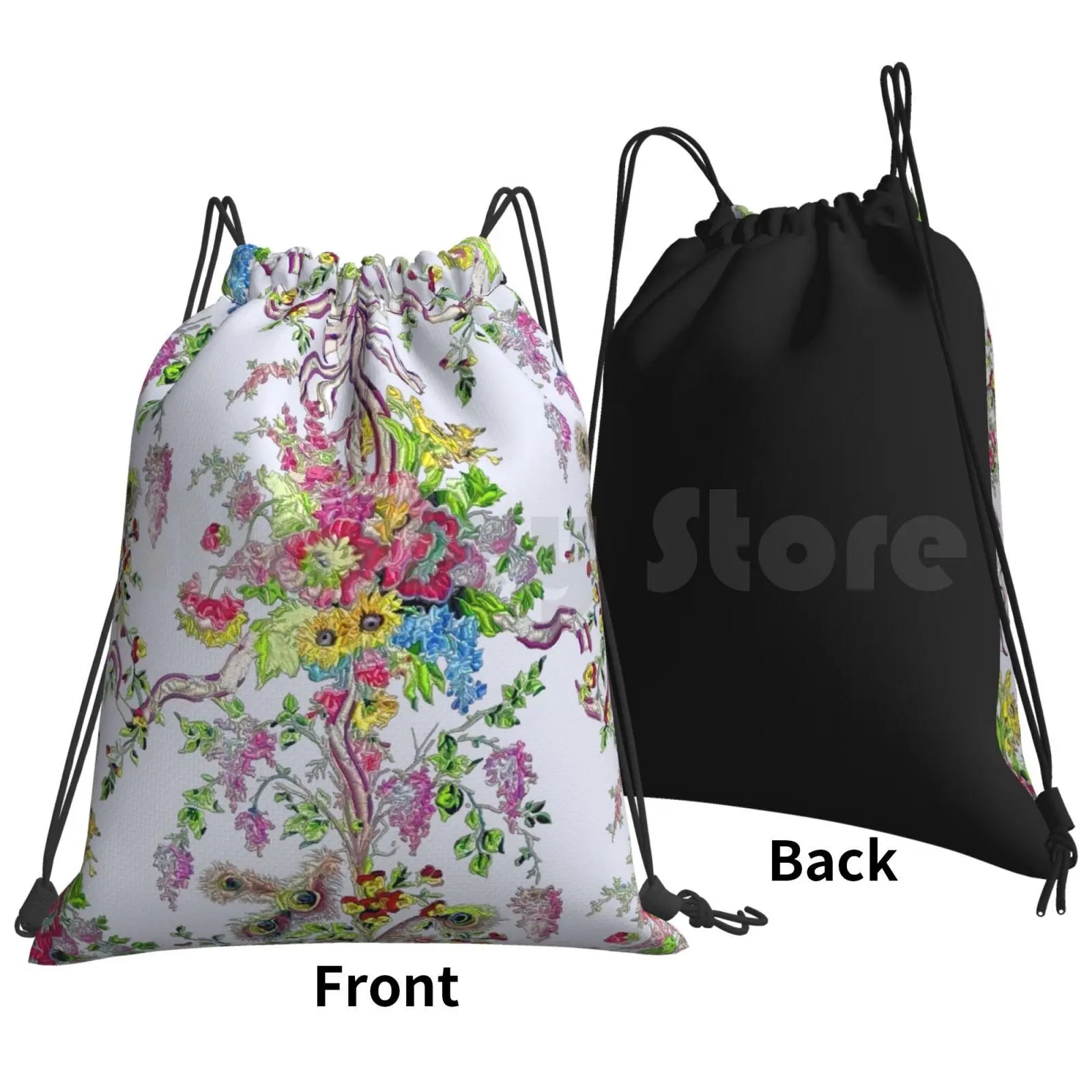 Marie Antoinette Boudoir Backpack Drawstring Bag Feathers Floral French