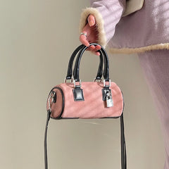 Matte Leather Women's Shoulder Bag Pink Clutch Handbag Lock Cylinder