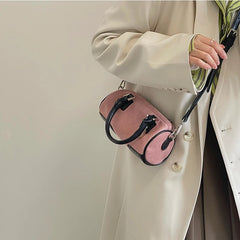 Matte Leather Women's Shoulder Bag Pink Clutch Handbag Lock Cylinder