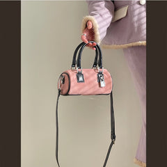Matte Leather Women's Shoulder Bag Pink Clutch Handbag Lock Cylinder
