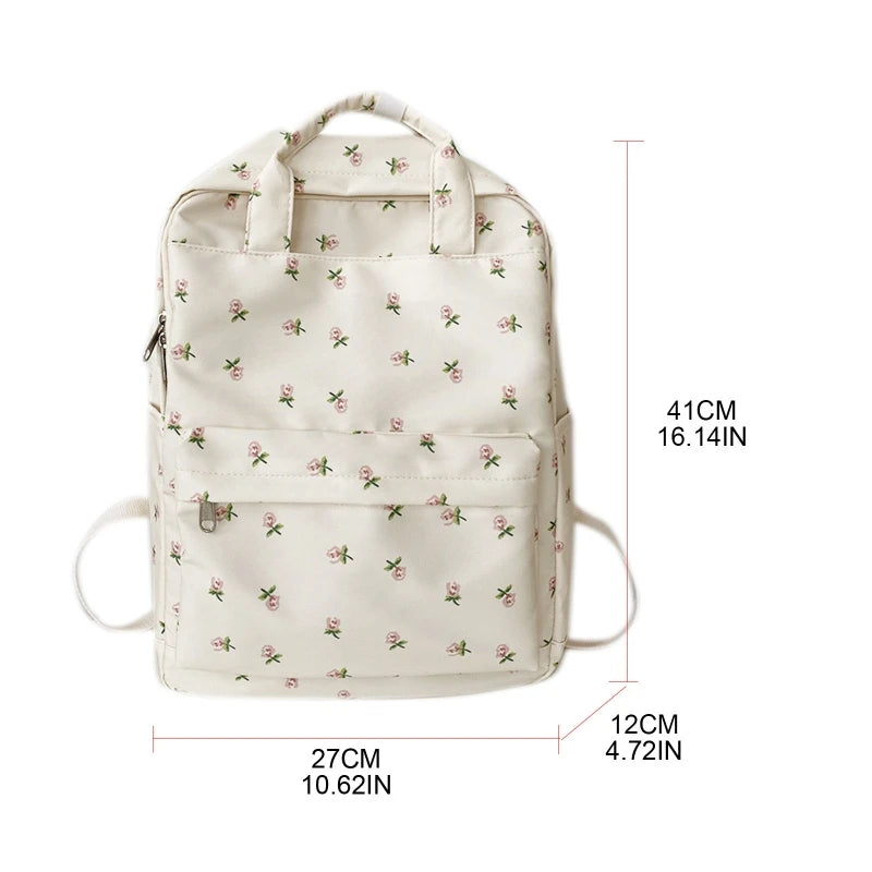 Nylon Women Backpacks Casual Lightweight Daypack Anti-Theft Bookbag with Floral