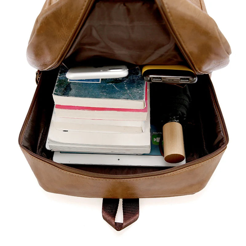 Men Leather Laptop Backpack Casual Schoolbag Teenagers Boys Bagpack