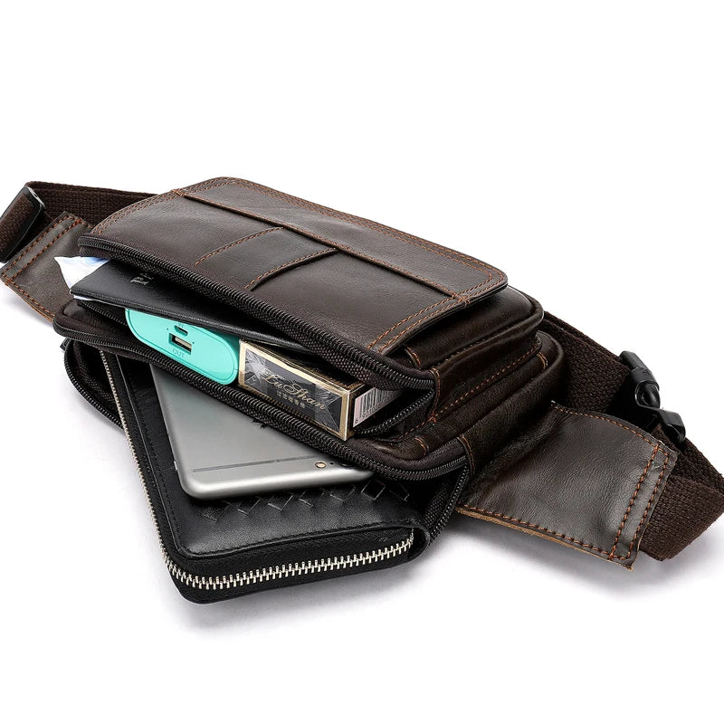 Men Leather Waist Bag Chest Shoulder Cross Body Top Cowhide Hip Bum Fanny Pack