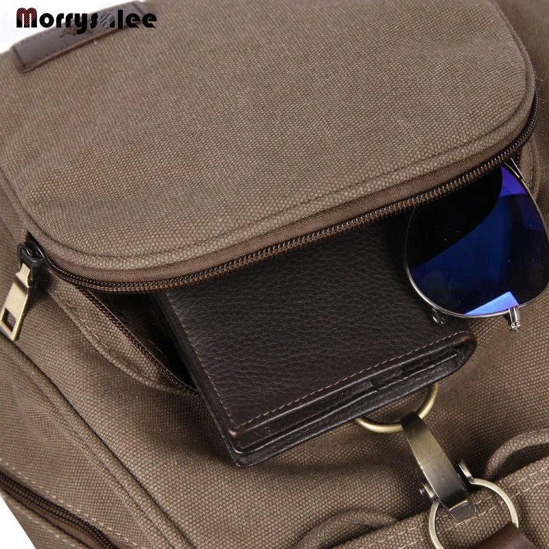 Men Canvas Backpack School Travel Solid Bag Soft Handle Unisex Air Cushion