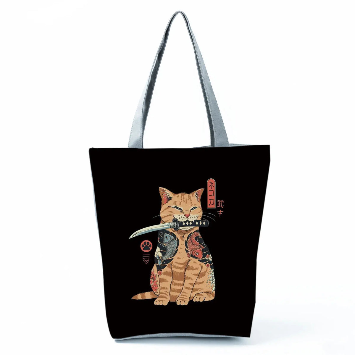 Men Cat Anime Print Totes Japanese Style Shopping Bag