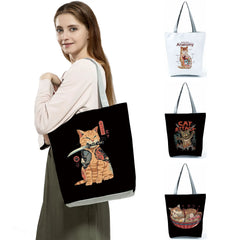 Men Cat Anime Print Totes Japanese Style Shopping Bag