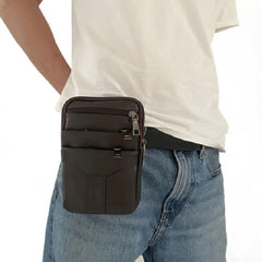 Men Cowhide Leather Fanny Waist Bag Classic Texture Creative Business