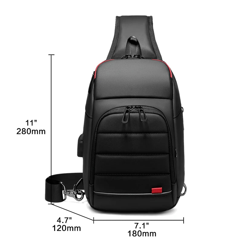 Waterproof Men Crossbody Bag USB Charging Chest Pack