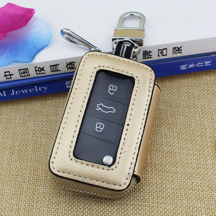 Leather Retro Car Key Housekeeper Holder Unisex Key Case Zip Wallets