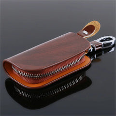 Leather Key Holder Organizer Wallet Keychain Covers Zipper Key Case Bag