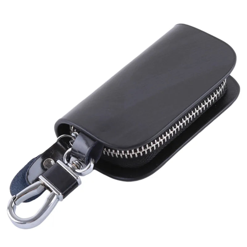 Leather Key Holder Organizer Wallet Keychain Covers Zipper Key Case Bag