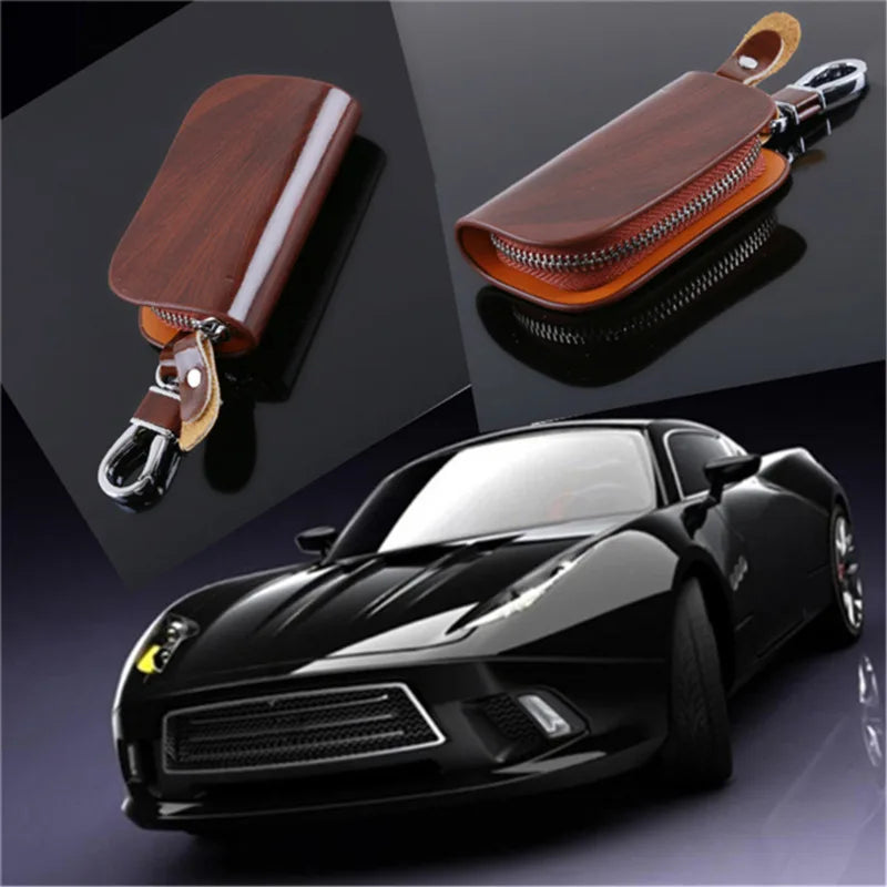 Leather Key Holder Organizer Zipper Key Case Bag