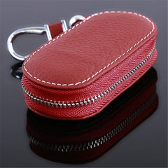 Leather Key Holder Housekeeper Organizer with Zipper - Unisex Key Case Bag