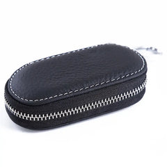 Leather Key Holder Housekeeper Organizer with Zipper - Unisex Key Case Bag