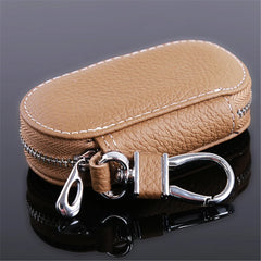 Leather Key Holder Housekeeper Organizer with Zipper - Unisex Key Case Bag