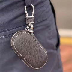 Leather Key Holder Housekeeper Organizer with Zipper - Unisex Key Case Bag