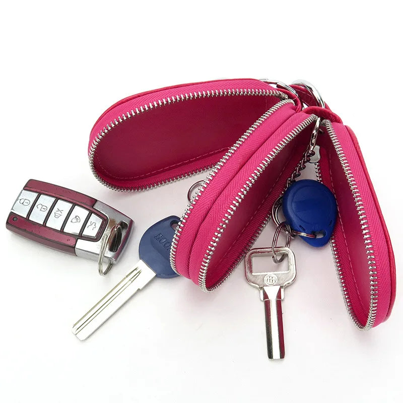 Leather Key Holder Wallet Organizer Zipper Key Case Bag