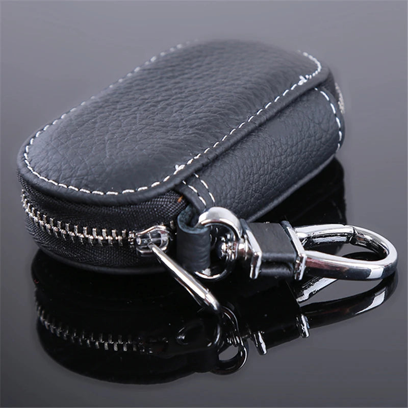 Leather Key Holder Housekeeper Organizer with Zipper - Unisex Key Case Bag