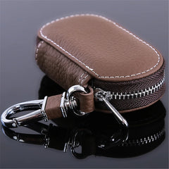 Leather Key Holder Housekeeper Organizer with Zipper - Unisex Key Case Bag
