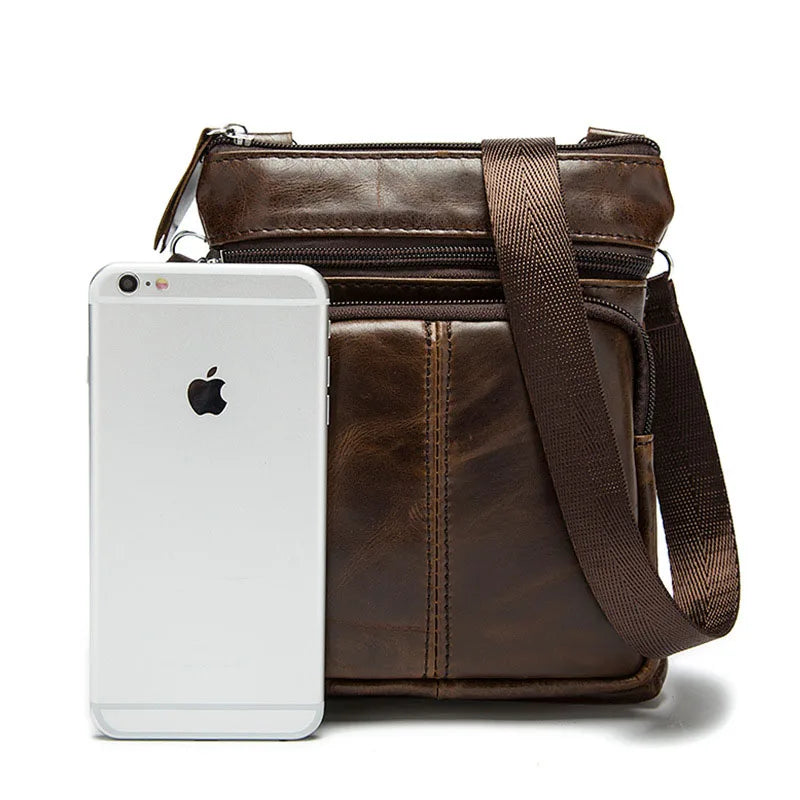Men Leather Waist Bag Retro Business Casual Shoulder Messenger Bag