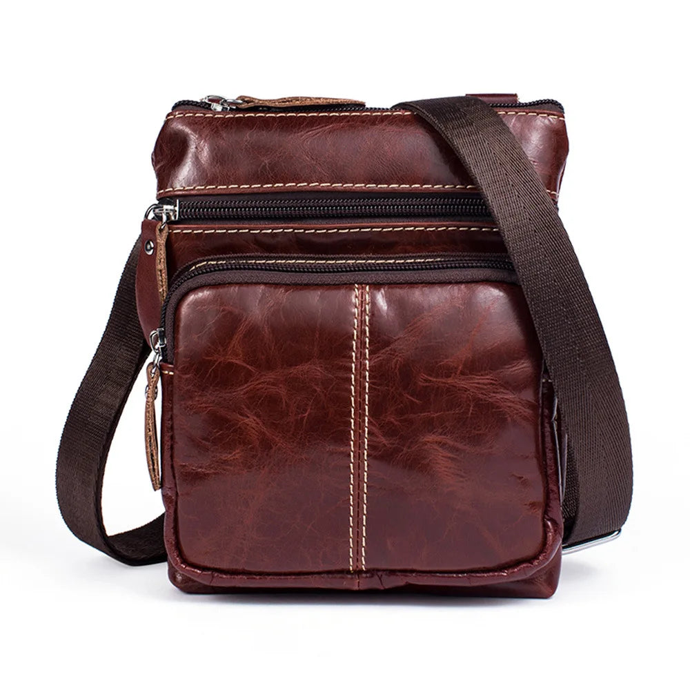 Men Leather Waist Bag Retro Business Casual Shoulder Messenger Bag