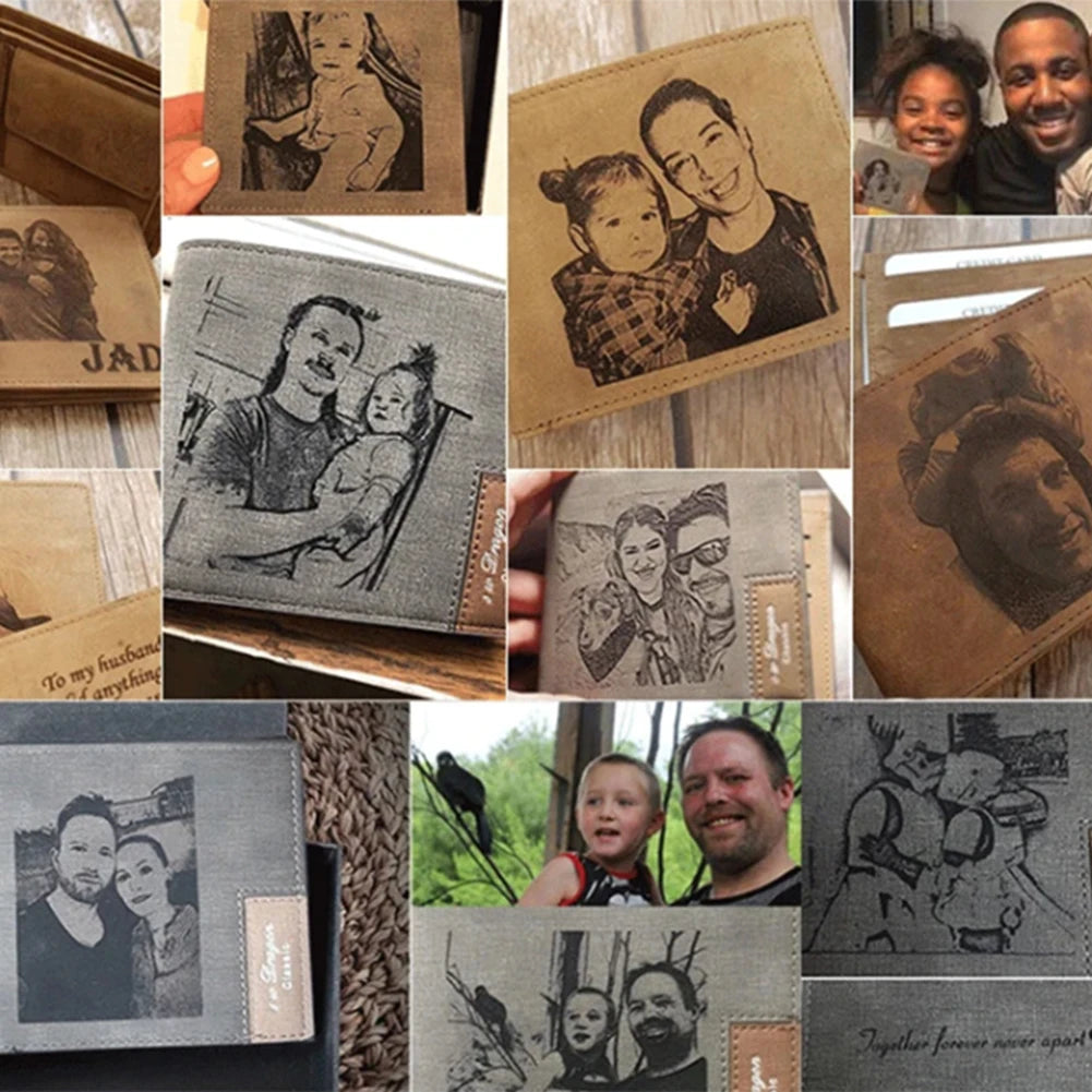 Custom Photo Engraved Men's Bifold Wallet - Personalized Picture Purse