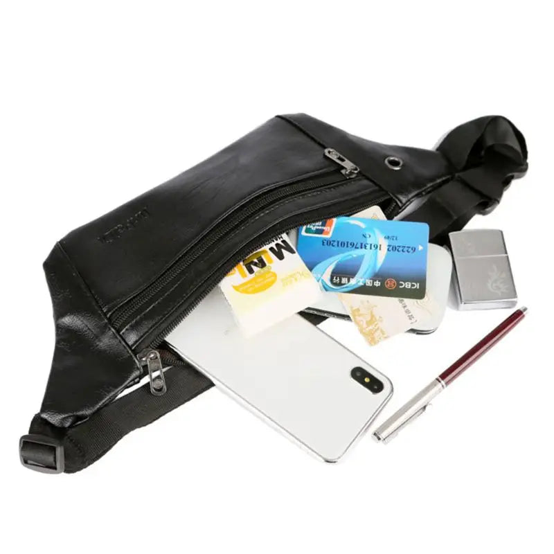 Men PU Leather Belt Bum Waist Pouch Fanny Pack Crossbody Shoulder Bag