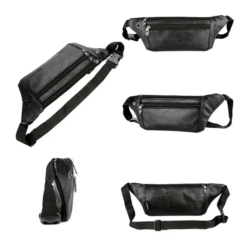 Men PU Leather Belt Bum Waist Pouch Fanny Pack Crossbody Shoulder Bag