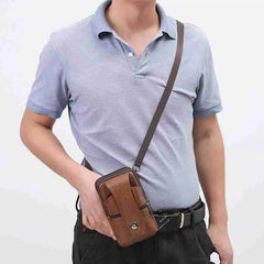 Men PU Leather Fanny Waist Bag Classic Texture Business Casual Phone Bag