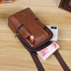 Men PU Leather Fanny Waist Bag Classic Texture Business Casual Phone Bag