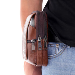 Men Leather Waist Bag Mobile Phone Bum Pouch