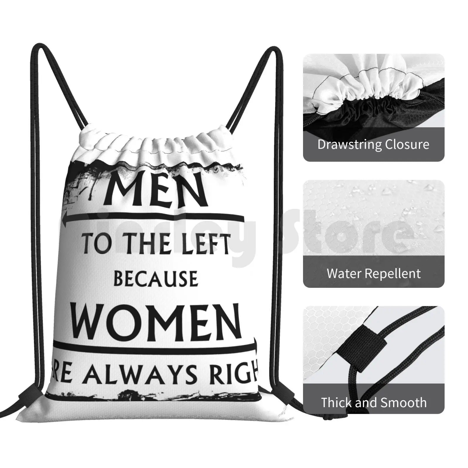 Men To The Left Because Women Are Always Right! Backpack Drawstring Bags Gym Bag