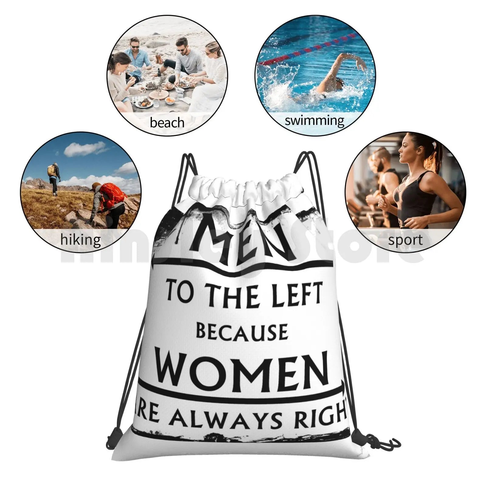 Men To The Left Because Women Are Always Right! Backpack Drawstring Bags Gym Bag
