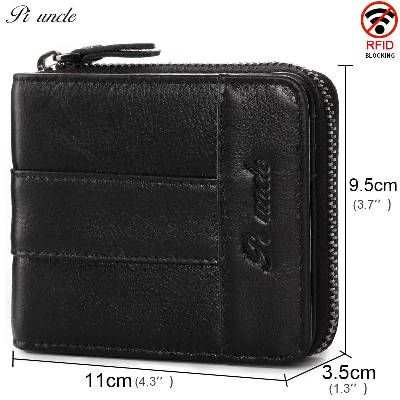 Men Oil Wax Cowhide Leather Zipper Wallet With Coin Purse Clutch