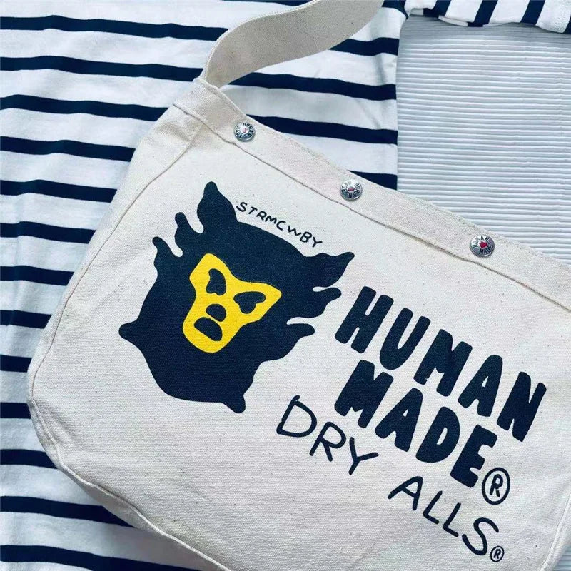 Human Monkey Head Print Shoulder Messenger Couple Canvas Bag