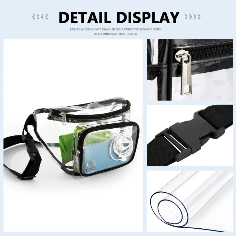 Clear Fanny Pack Waterproof Waist Bag PVC Transparent Adjustable Belt Bum Bag