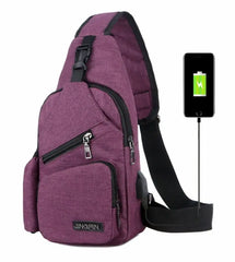 Men Women Sling Chest Pack USB Charging Sports Crossbody Handbag