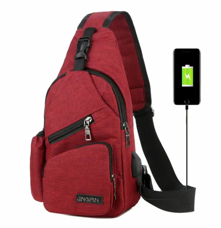 Men Women Sling Chest Pack USB Charging Sports Crossbody Handbag