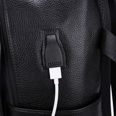 Men's USB Charging Waterproof Backpack PU Leather Travel Bag