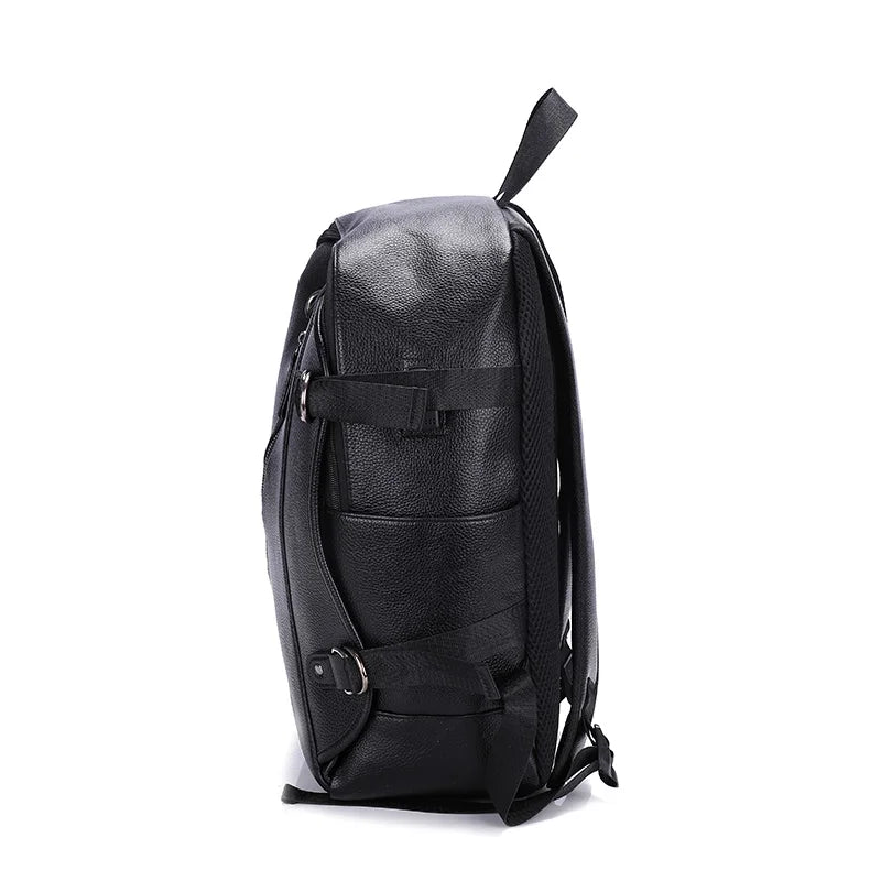 Men's USB Charging Waterproof Backpack PU Leather Travel Bag