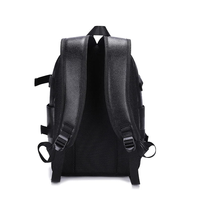 Men's USB Charging Waterproof Backpack PU Leather Travel Bag