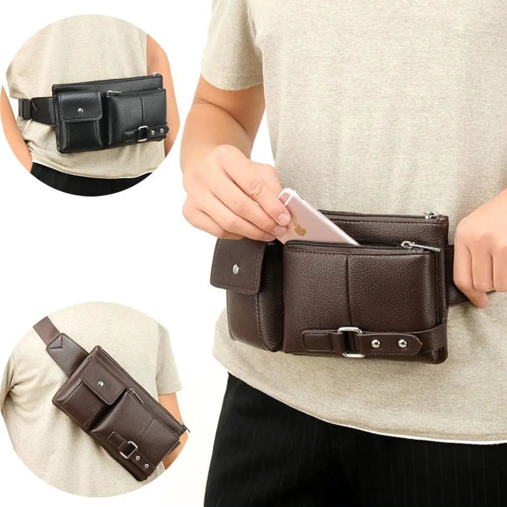 Men's Belt Bag Classic Solid PU Leather Waist Bag