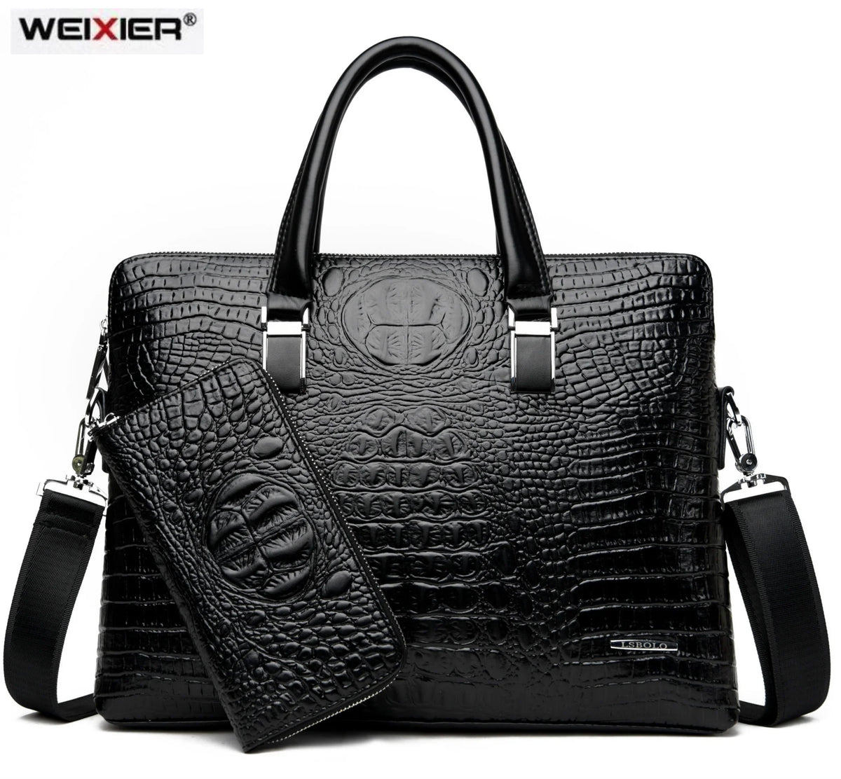 Men's Crocodile Pattern Briefcases PU Leather Handbags Business Office Laptop