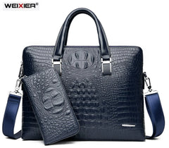 Men's Crocodile Pattern Briefcases PU Leather Handbags Business Office Laptop