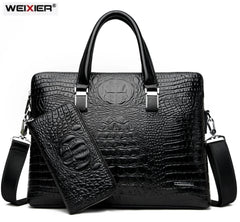 Men's Crocodile Pattern Briefcases PU Leather Handbags Business Office Laptop