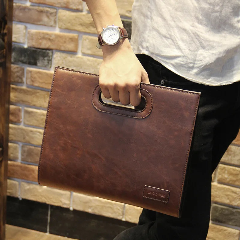 Men's Vintage Business Briefcase Crazy Horse Leather Bag